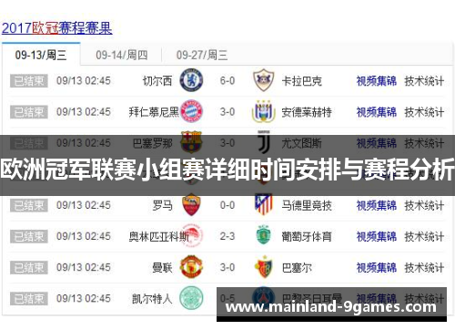 欧洲冠军联赛小组赛详细时间安排与赛程分析